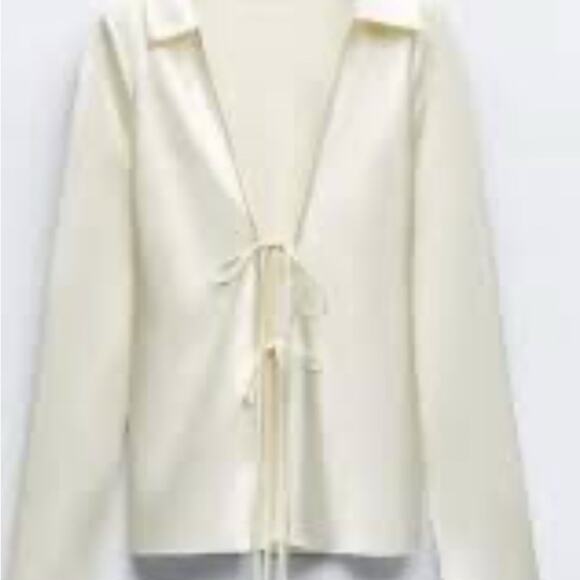 Zara Ivory Lace-Up Satin Blouse NWT Size Large - Picture 6 of 6